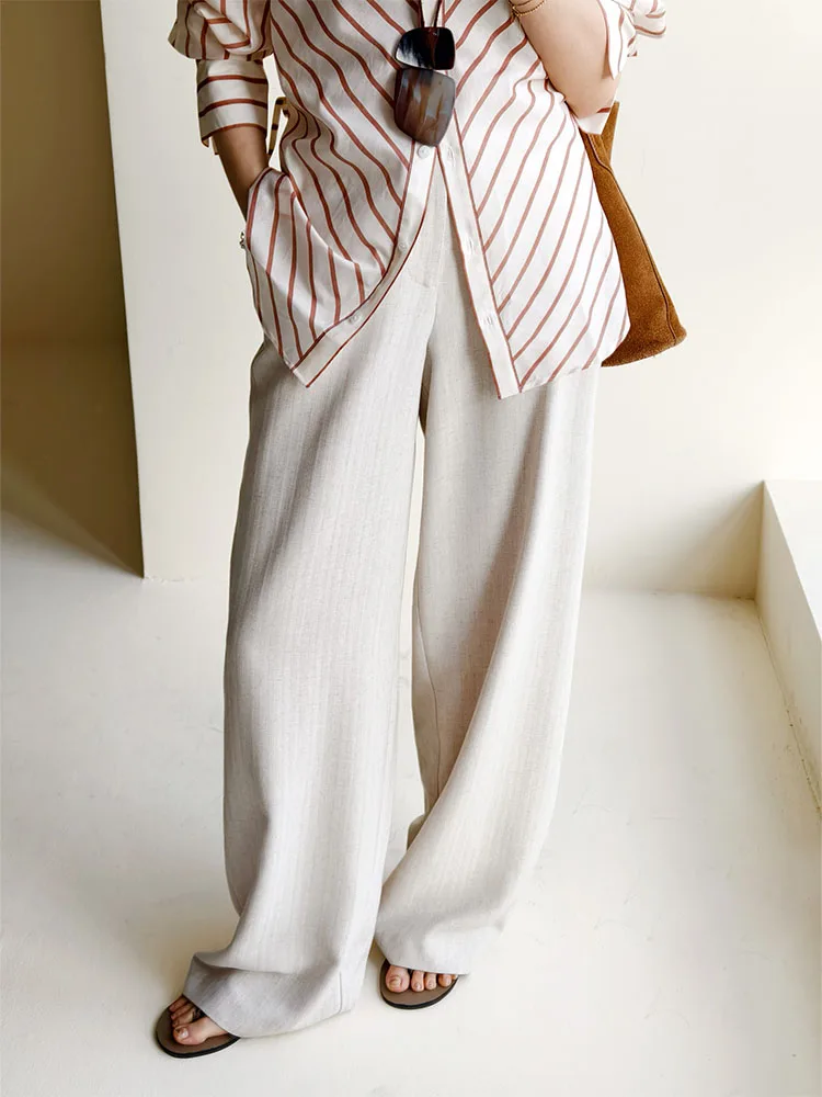 

Брюки MeiYang Oaeal из льняной ткани с высокой талией, прямые, повседневные, на молнии, для офиса и на каждый день