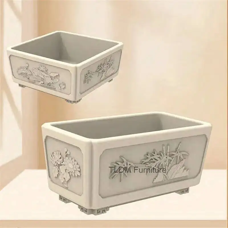 وعاء مستطيل من البلاستيك مربع حديقة اناء للزهور سميكة الاسمنت أربعة زوايا قالب بونساي قالب حديقة قالب المصبوب في مكان #3