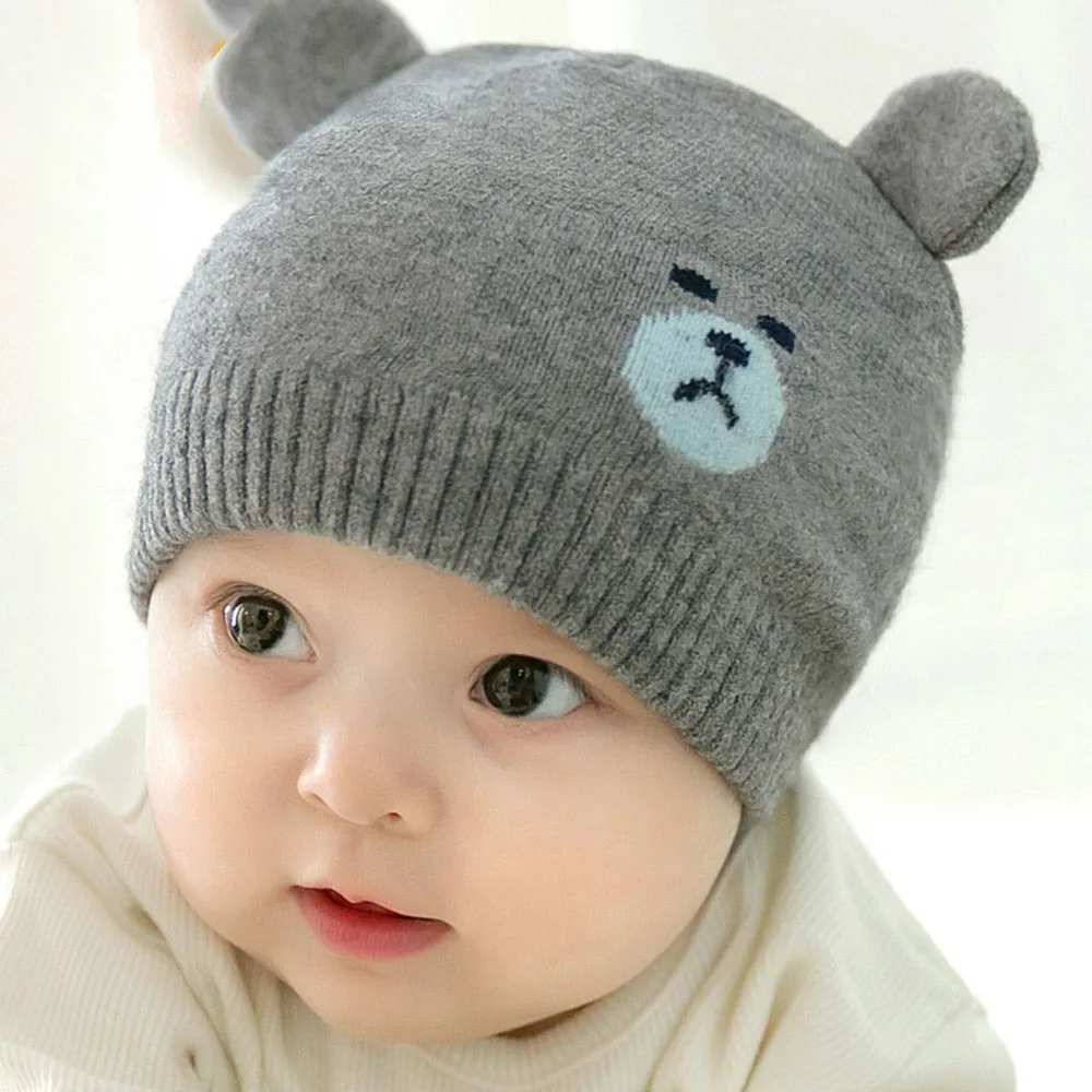 Winter Beanies Cartoon Bear Baby Warm Winter Wool Hat Classical Soft Boys Girls Knitted Hat For Infant Kids 0-8 Month