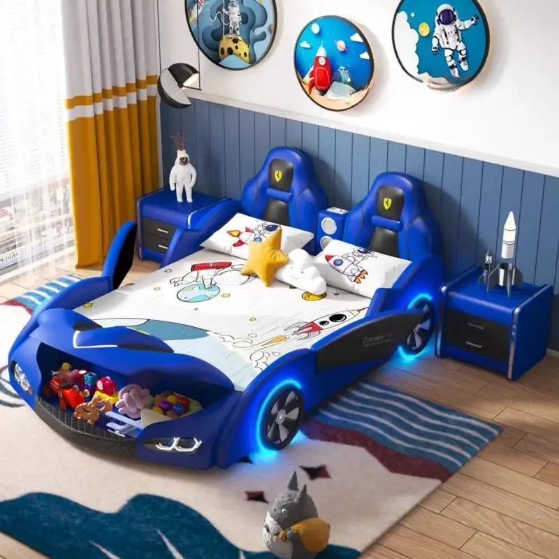 Car Shape Kids Beds Safety Toys Storage Single Design Boys Kids Bed Toddler Playpen Camas Infantiles Furniture Home