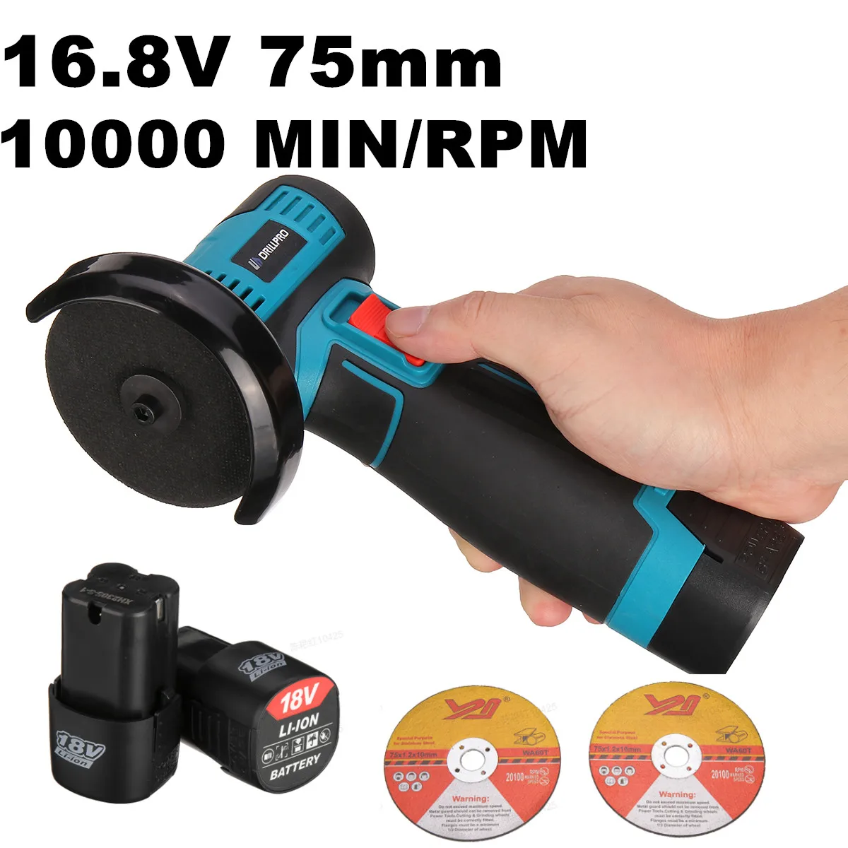 Drillpro 16.8V Brushless Angle Grinder 19500RPM Electric Polishing Grinding Machine Cordless Cutter 1500mAh Battery Power tools