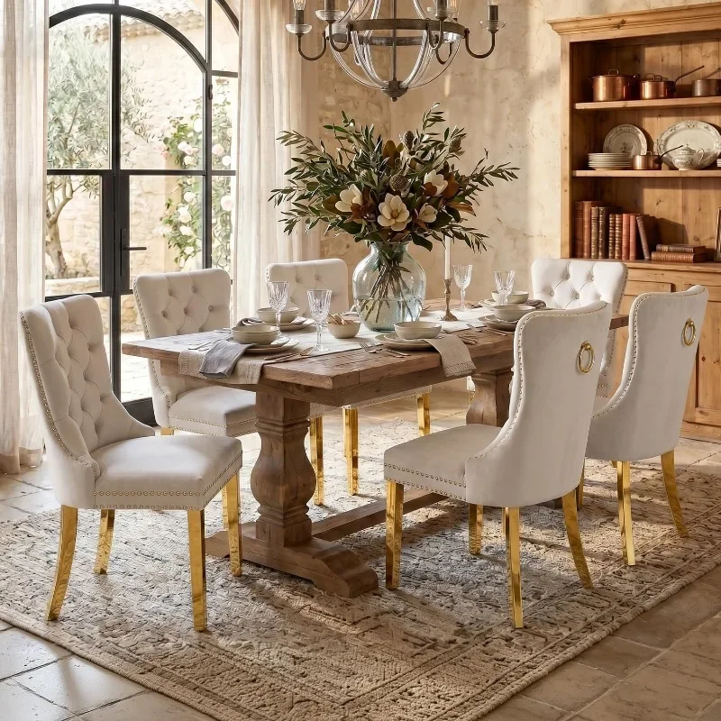 SoarFlash Velvet Dining Chair Upholstered Tufted Dining Room Chair with Nailhead Trim