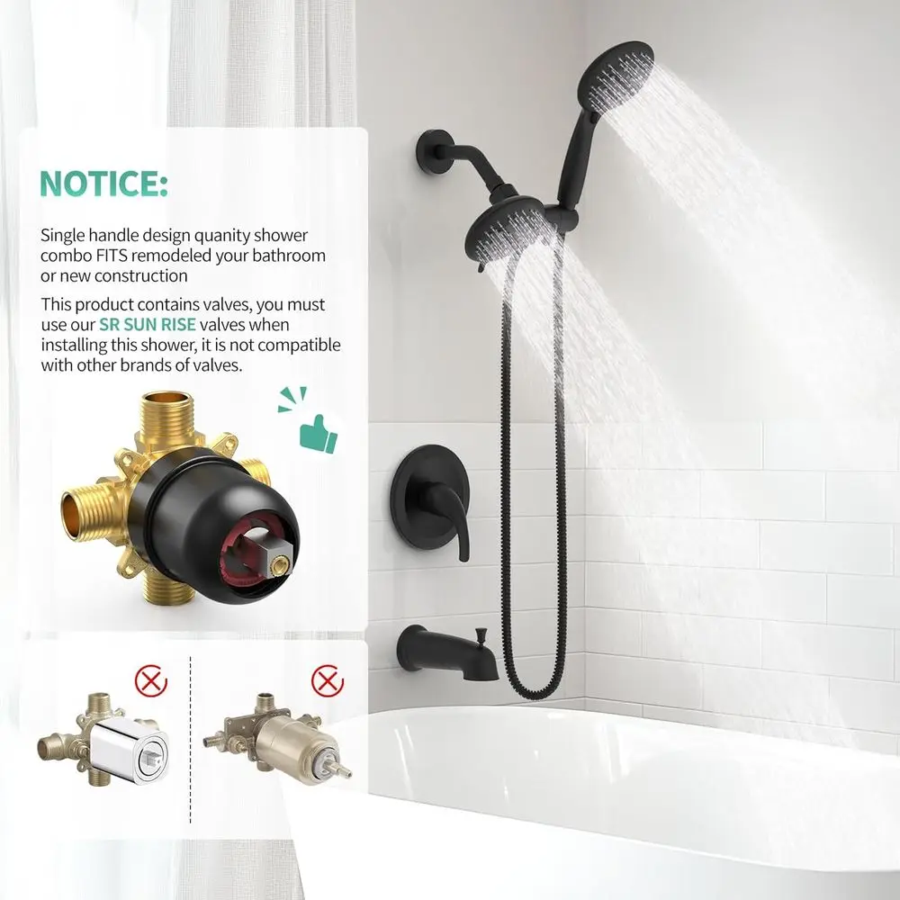 Matte Black Dual Function Shower System with 35-Setting Tub Spout, Single Handle Mixer and 3-Way Diverter