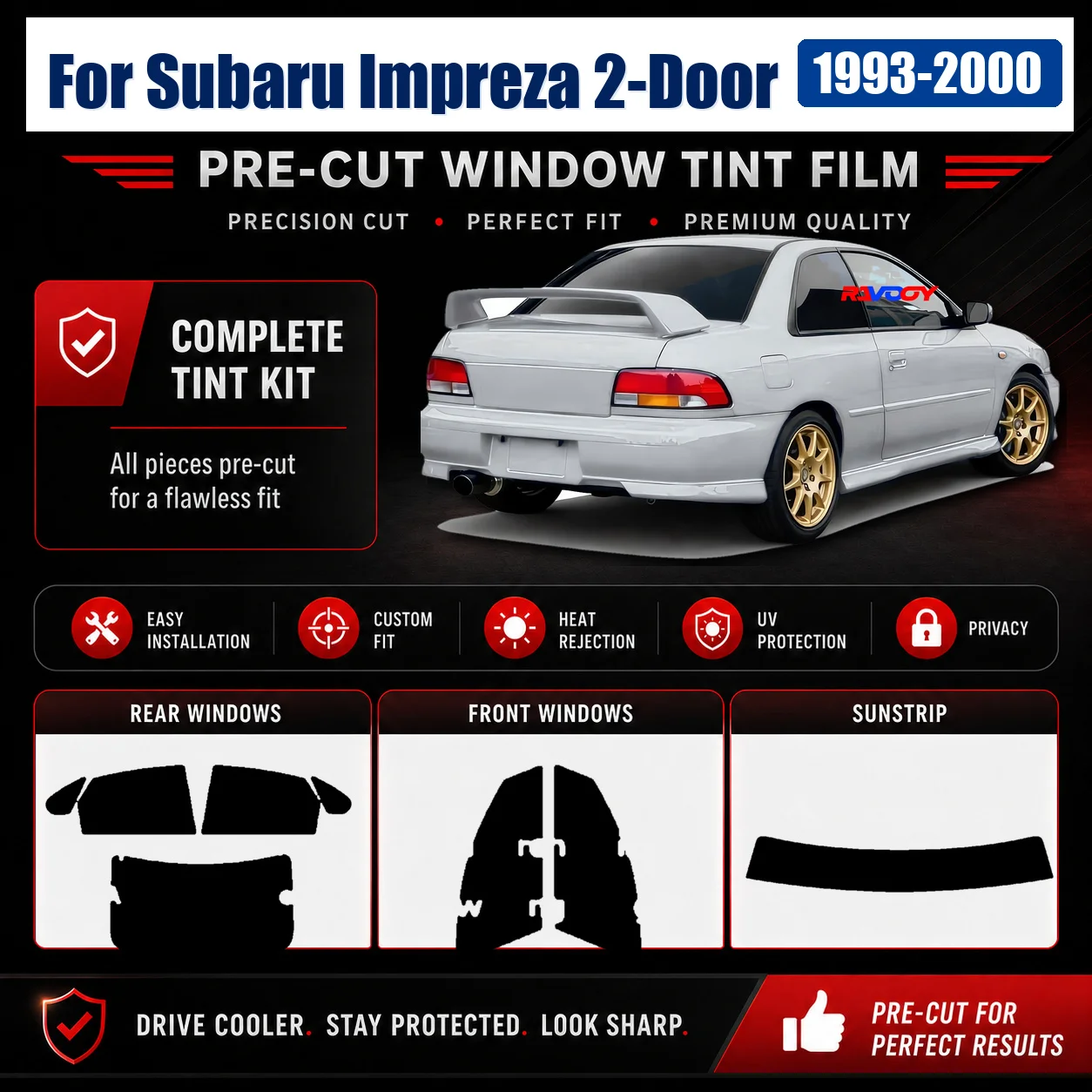 For Subaru Impreza 2-Door 1993-2000 Premium Front Window Rear Window Glass Tint Kit UV Heat Rejection