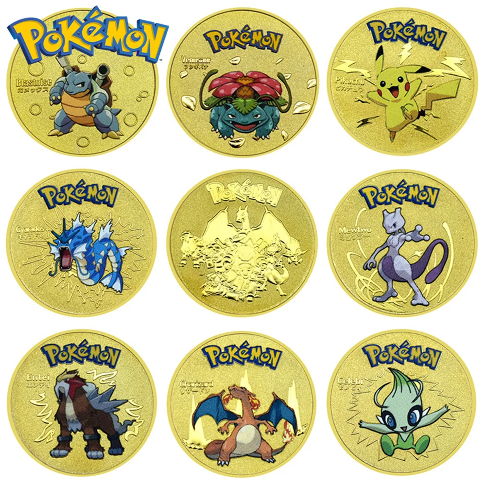 Pokémon Metal Coin Creative Pikachu Kids Cartoon Commemorative Coin Blastoise Gyarados Mewtwo Figures Kids Toys Birthday Gift