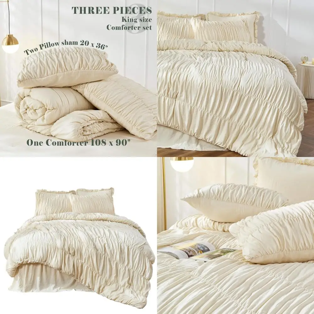 

Комплект одеял с рюшами из пшеницы — шикарное постельное белье королевского размера в стиле бохо, трехсекционное пушистое постельное белье с рюшами и подушками, роскошная мягкость белого цвета