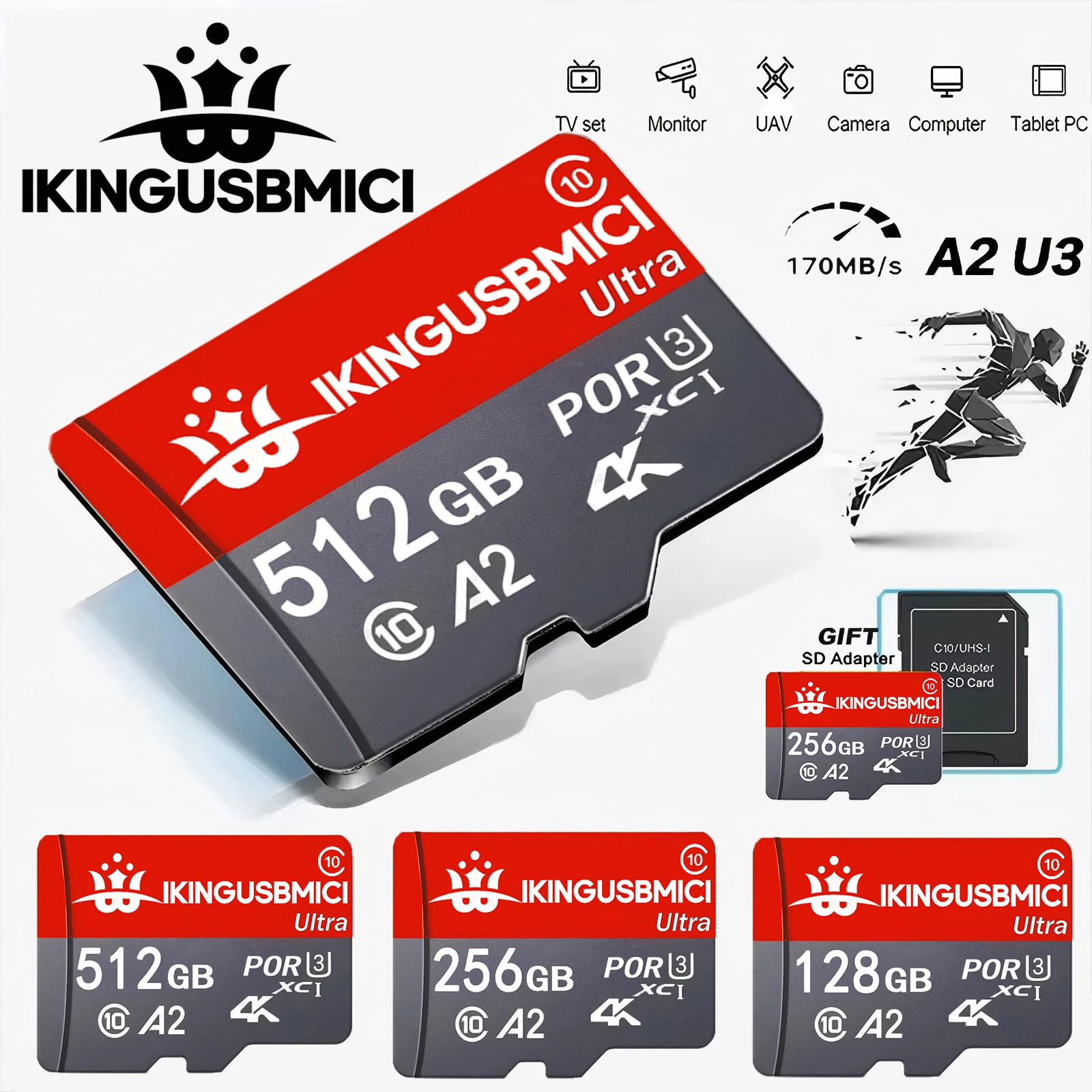 High-Speed TF Cards 512GB 256GB 128GB 32GB Micro TF SD Card Memory Card SD Cards V10 V30 UHS-I for Camera/Laptop/PC