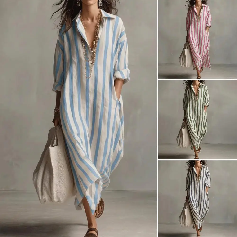 Vintage bedruckte Maxikleider für Damen, lässig, gestreift, bedruckt, locker sitzend, Strand- und Urlaubskleider, lange Kleider für Damen, Partykleid, Boho