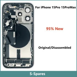 Originele gedemonteerde middenframe behuizing, glazen achterkant voor iPhone 15 Pro Max met NFC draadloze oplader, 95% nieuw