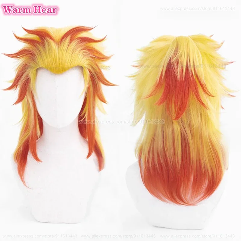 

New! Rengoku Kyoujurou Cosplay Wig Long 65cm Golden Gradient Cosplay Anime Wig Heat Resistant Synthetic Wigs Halloween + Wig Cap