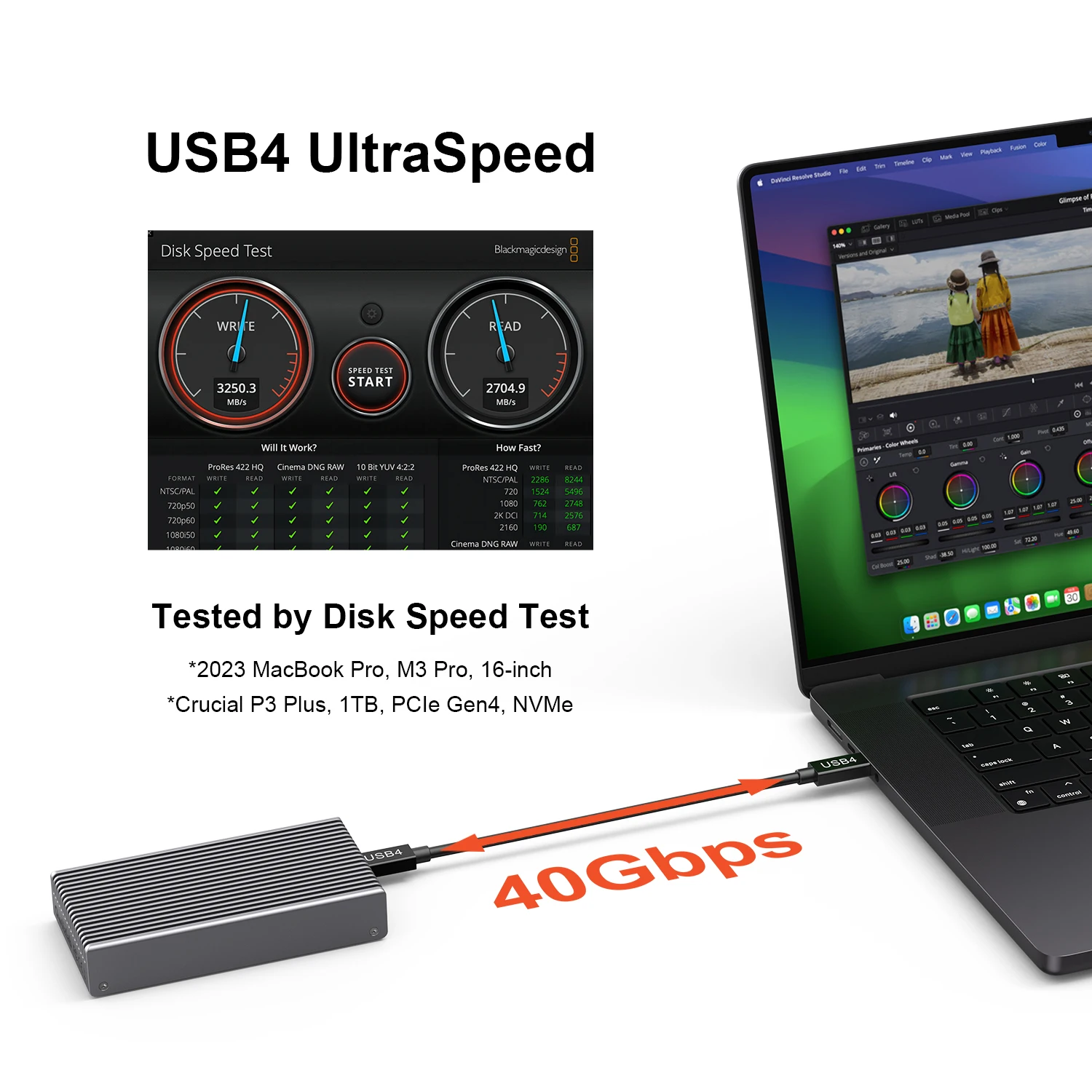 Qwiizlab 팬리스 40Gbps USB4 썬더볼트 외장 SSD 인클로저, 알루미늄 방열판 섀시 포함, M.2 NVMe SSD 최대 8TB 지원