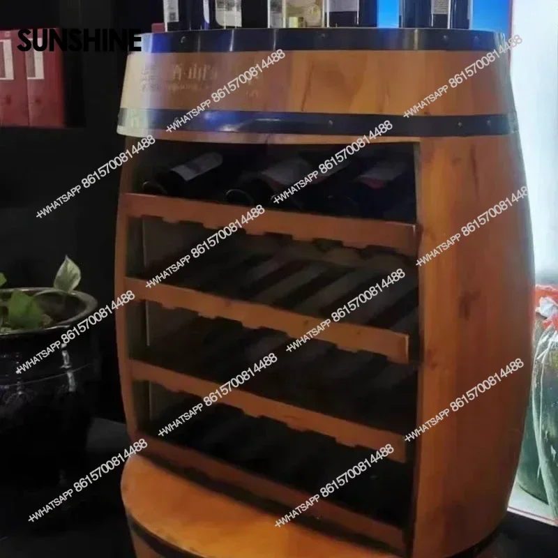 Massivholz Weinregal Eiche Fass Modellierung Kreative Weinkeller Ästhetische Luxus Display Dekoration Retro Regal Bar Möbel FT