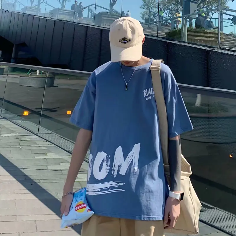 

Loose Fit Hong Kong Sle Men's ort Sve T-irt White Casual Versatile Youthful Trendy Brand Faion Upperwear