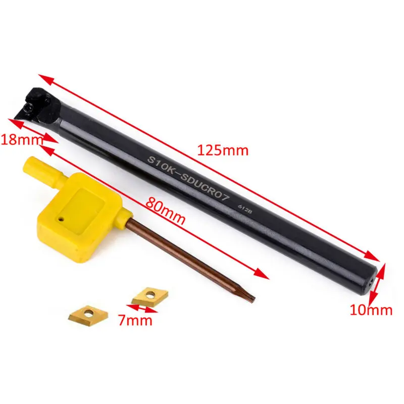 Lathe Tool Holder S10K-SDUCR07 with Boring Bar Featuring 2 DCMT0702 Inserts for High Grip and Resistance Cutting