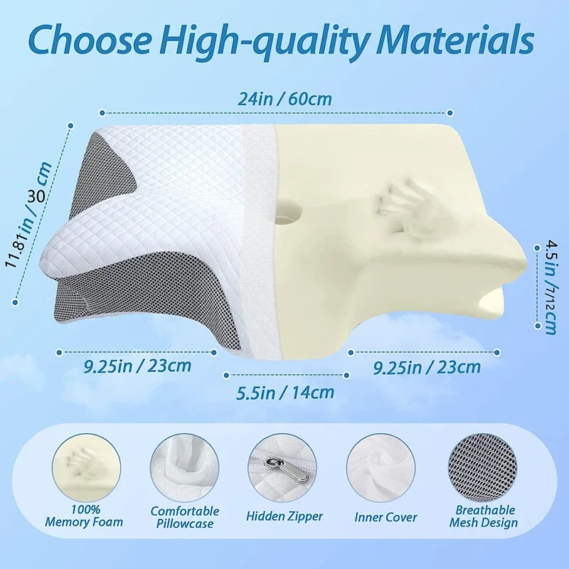 1pc Memory Foam Cervical Pillow, 2 in 1 Ergonomic Contour Orthopedic Pillow for Neck Pain, Contoured Support Pillows,Neck Pillow image 3