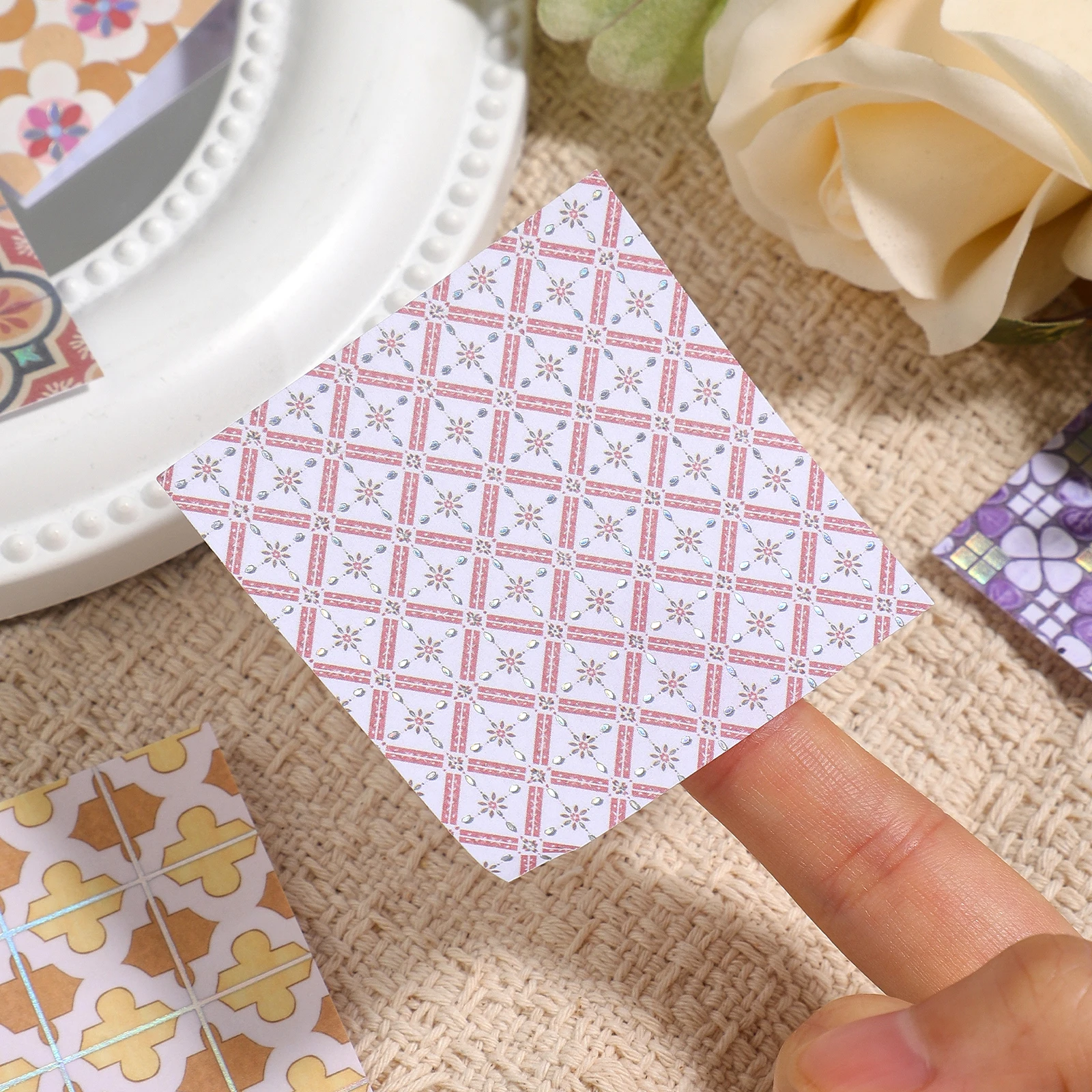 1Box Holographic Foil Stickers 6 Assorted Colorful Floral Tile Prints for Journaling Scrapbooking Gift Wrapping Stationery view 4
