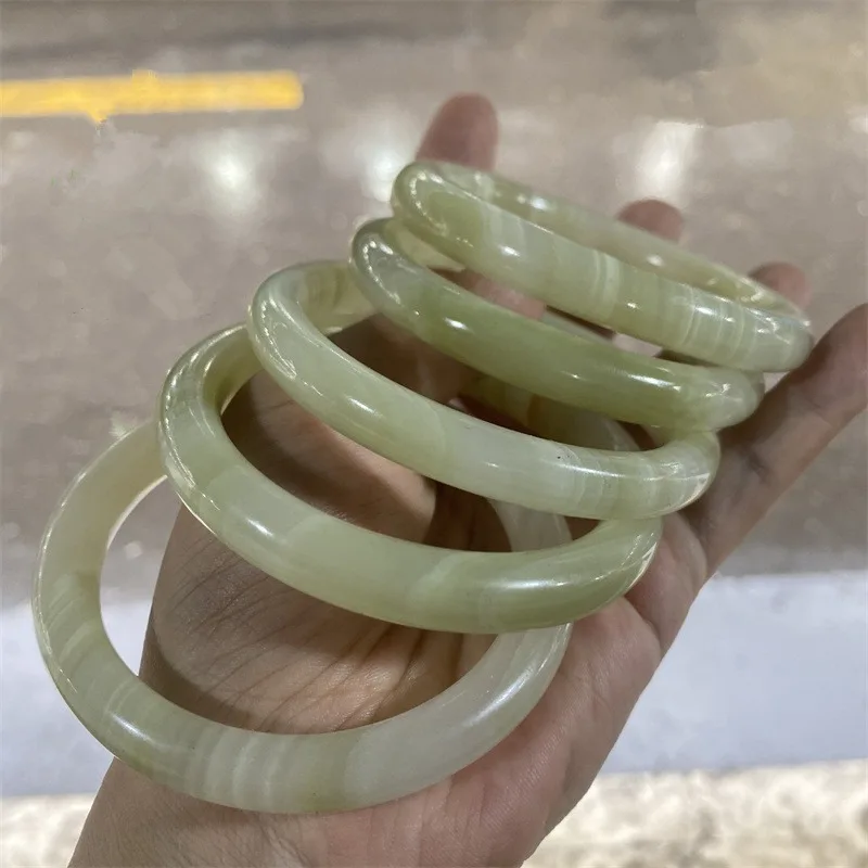 Natural Qingbai Jade Wrapped Silk Pattern Round Bar Bracelet Handcarved BoutiqueJewelry Wooden Pattern Round Bar Beauty Bracelet