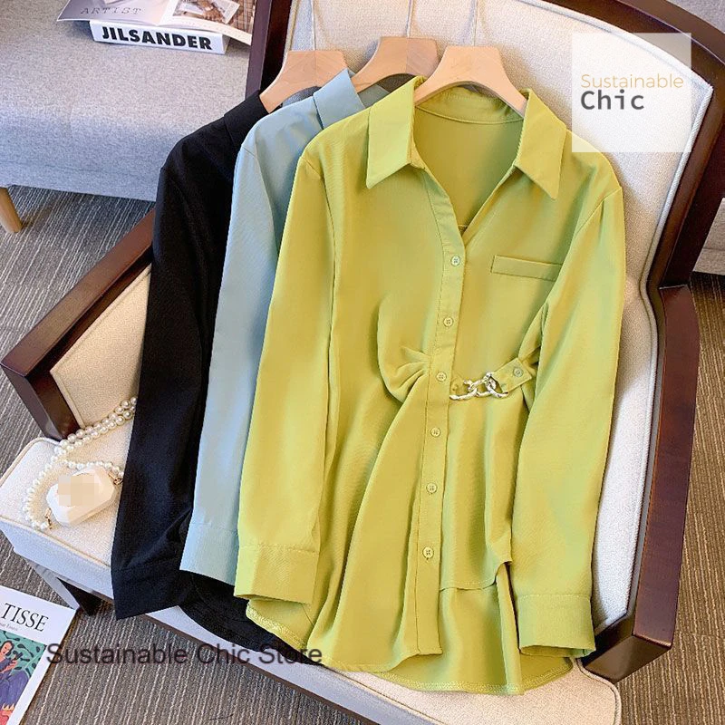 Korean-style fashion western style long sleeve waist shirt women's spring and autumn new temperament high sense casual top