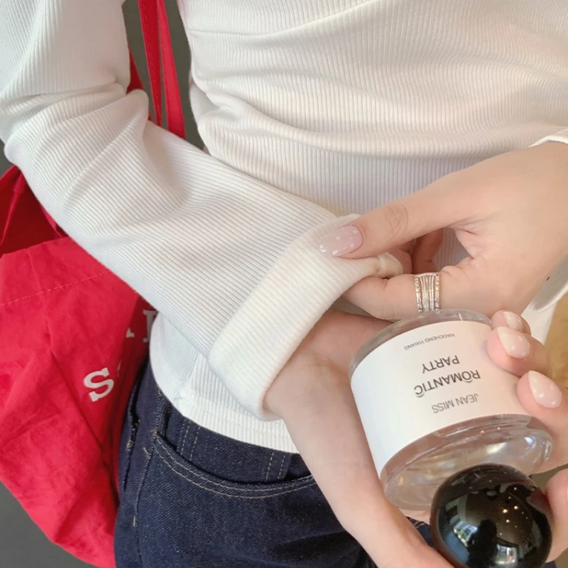 المرأة مثير الدانتيل الخامس الرقبة تي شيرت الكورية موضة سليم كل مباراة طويلة الأكمام نحى تيز الإناث الخريف الشتاء عادية الصلبة سليم #5