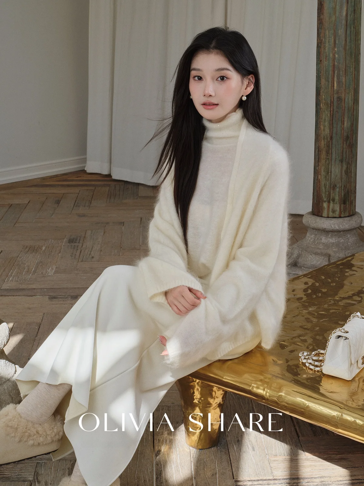 

Роскошный вязаный свитер OS7 с высоким воротником и искусственными жемчужными бусинами, женский пуловер с длинными рукавами и круглым вырезом, зимняя мода