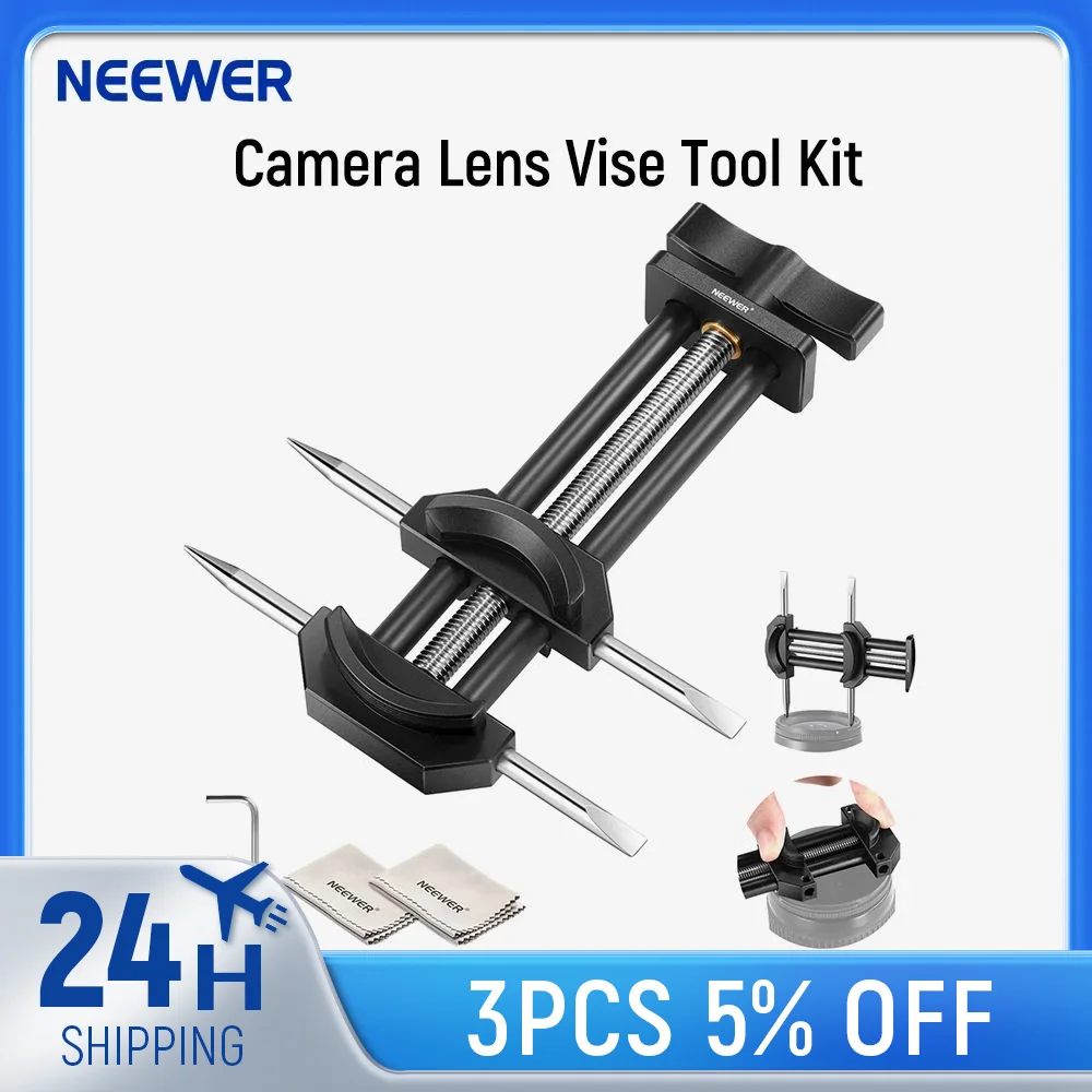 NEEWER Camera Lens Vise Tool Kit with Flat & Pointed Tips, All Metal Lens Repair Thread Restoration Spanner Set with 10-90mm