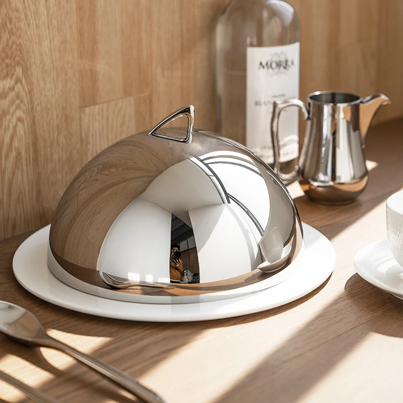 Stainless Steel Food Cover Luxury Household Dust Proof Dome for Cake Pastry Round Kitchen Food Storage Lid Modern Table Setting