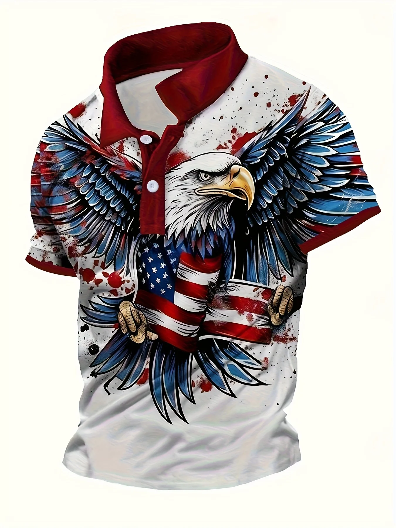 Men's 3D Print Bald Eagle USA Flag American Patriotic Short Sleeve Polo Shirt Streetwear