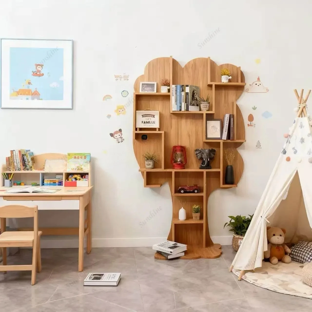 Modern simple tree-shaped bookshelf Solid wood simple bookshelf Fashion shelf  FT