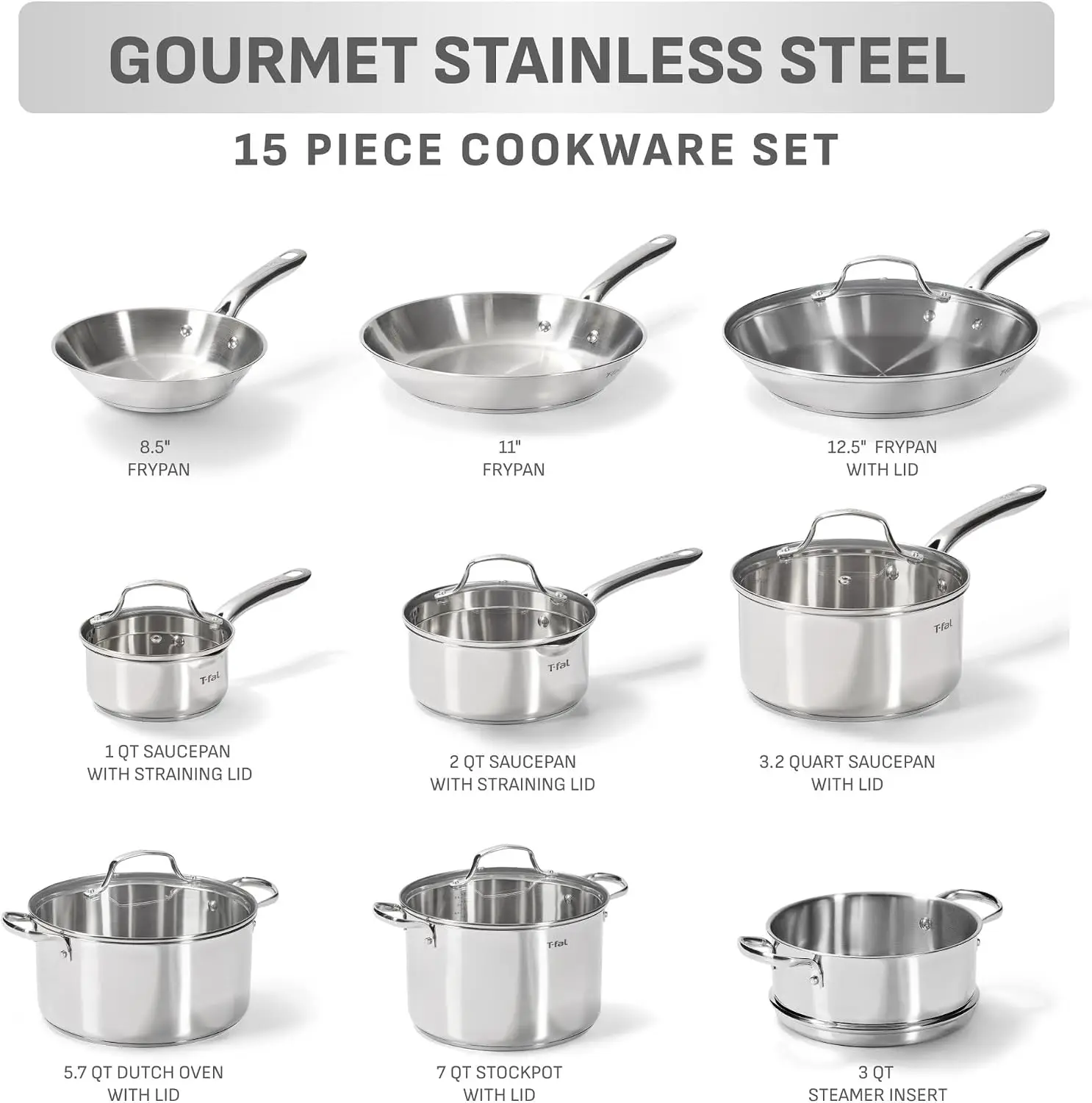 15 Piece Induction Compatible Stainless Steel Pots And Pans Set