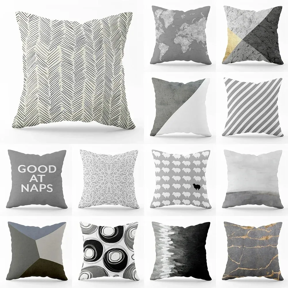 Home Living Room Sofa Chair Decorative Pillowcase Nordic Simple Gray Geometric Print Pattern Square Cushion Cover