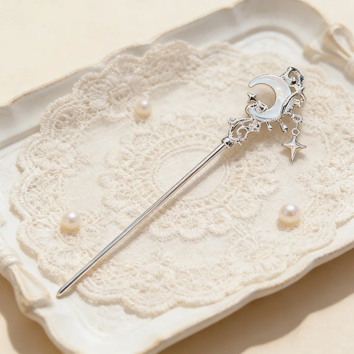 

Durable Vintage Chinese Style Moonstone Hair Sticks Star Moon Tassel Hairpin Disk Chopsticks Unique Hair Accessories Gift