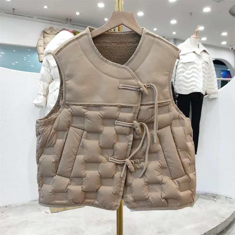 

Autumn and Winter New Women's Down Vest Commuter Short Splicing PU Vest