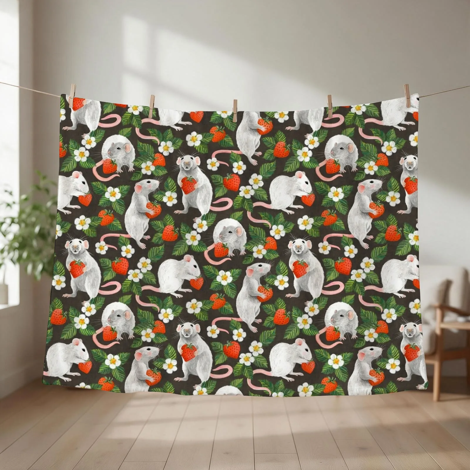 Rats Love Strawberries on vintage dark brown Throw Blanket Warm Retros Soft Beds blankets ands Blankets