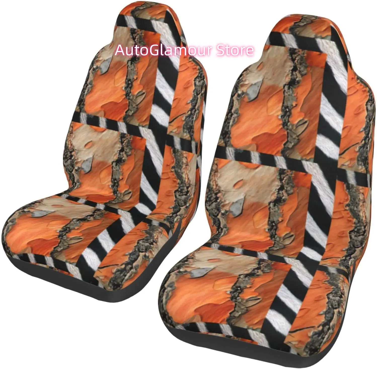 African Tribal Zebra Print 2-Piece   Seat Cover Complete Set - Elastic Seat Protection Cover for Cars, Trucks, Suvs