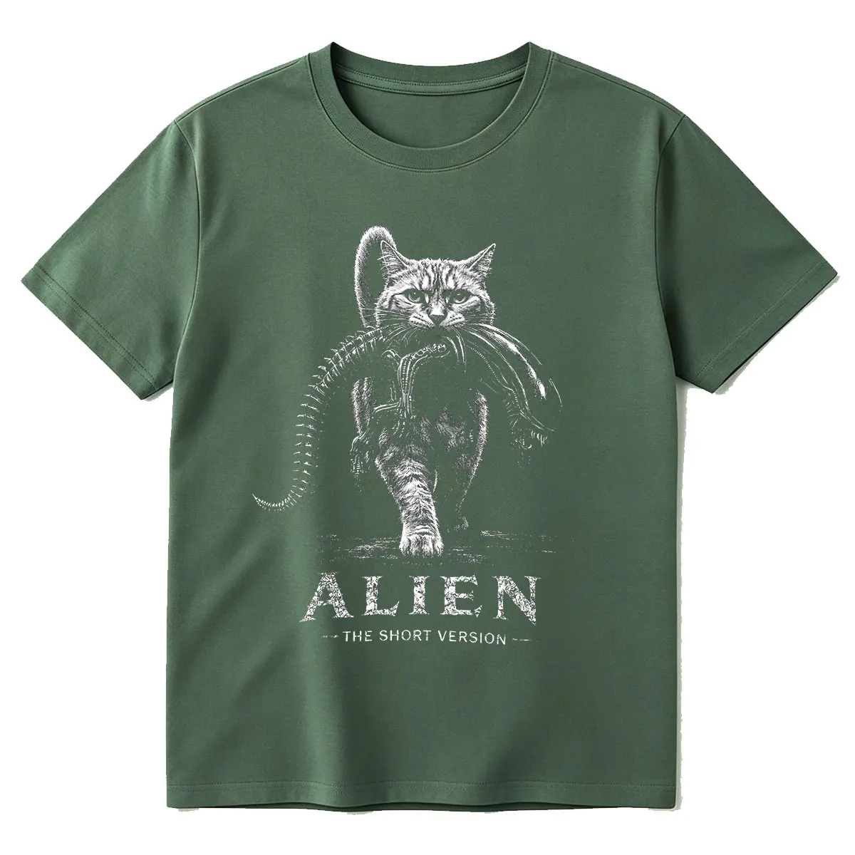 Alien The Short Version Cat Sci-Fi Horror Parodie Grafik Lustige Meme T-Shirts Herren Damen Kleidung Baumwolle Kurzarm T-Shirts – Detail 4