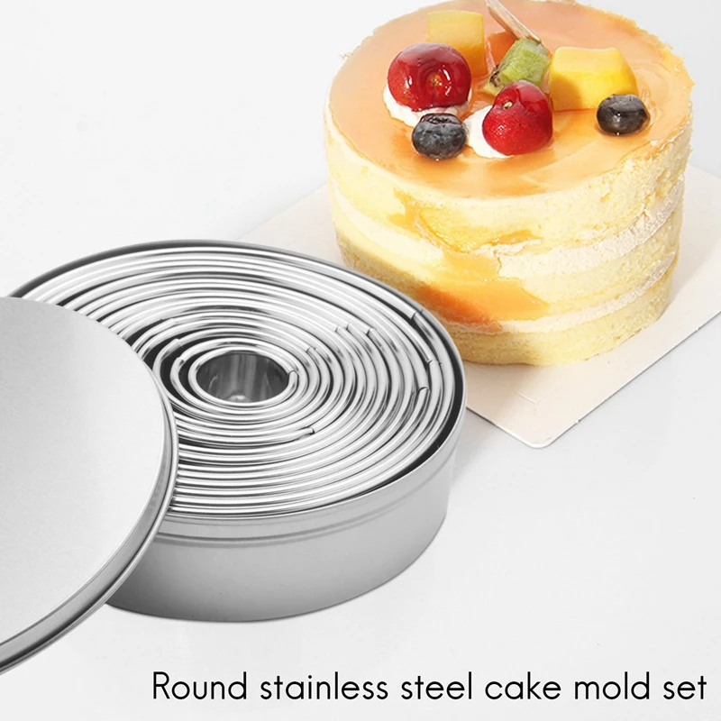 New 14Pcs/Set Round Cookie Biscuit Cutter Set Stainless Steel Mousse Cake Ring Mold Pastry Biscuit Donuts Cutter