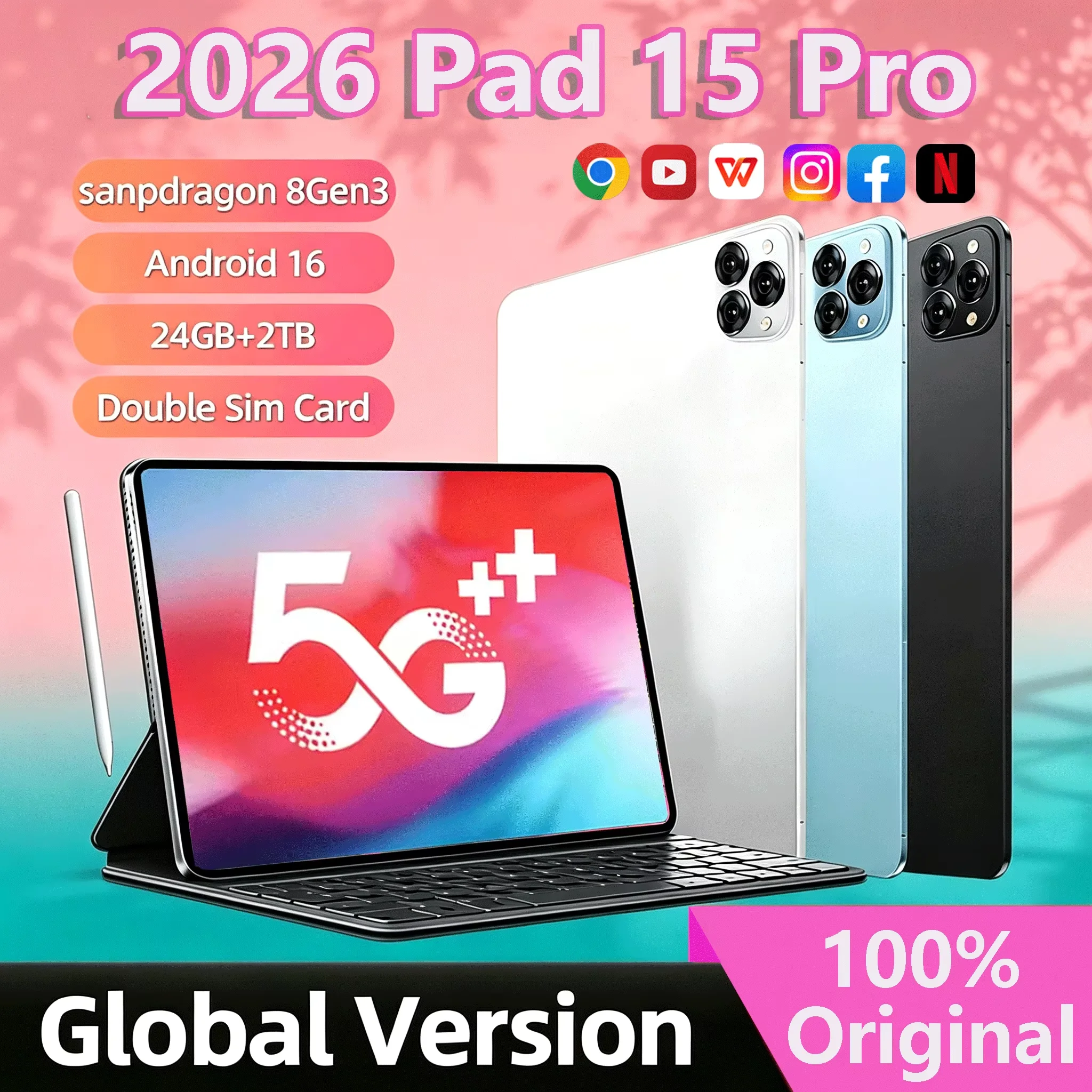 Image of 2026 Neues Original Global Edition Pad 15 Pro Tablet Android 16 24GB+2TB Snapdragon 8gen3 Tablet 5G Dual-SIM-Karte HD Vollbildschirm