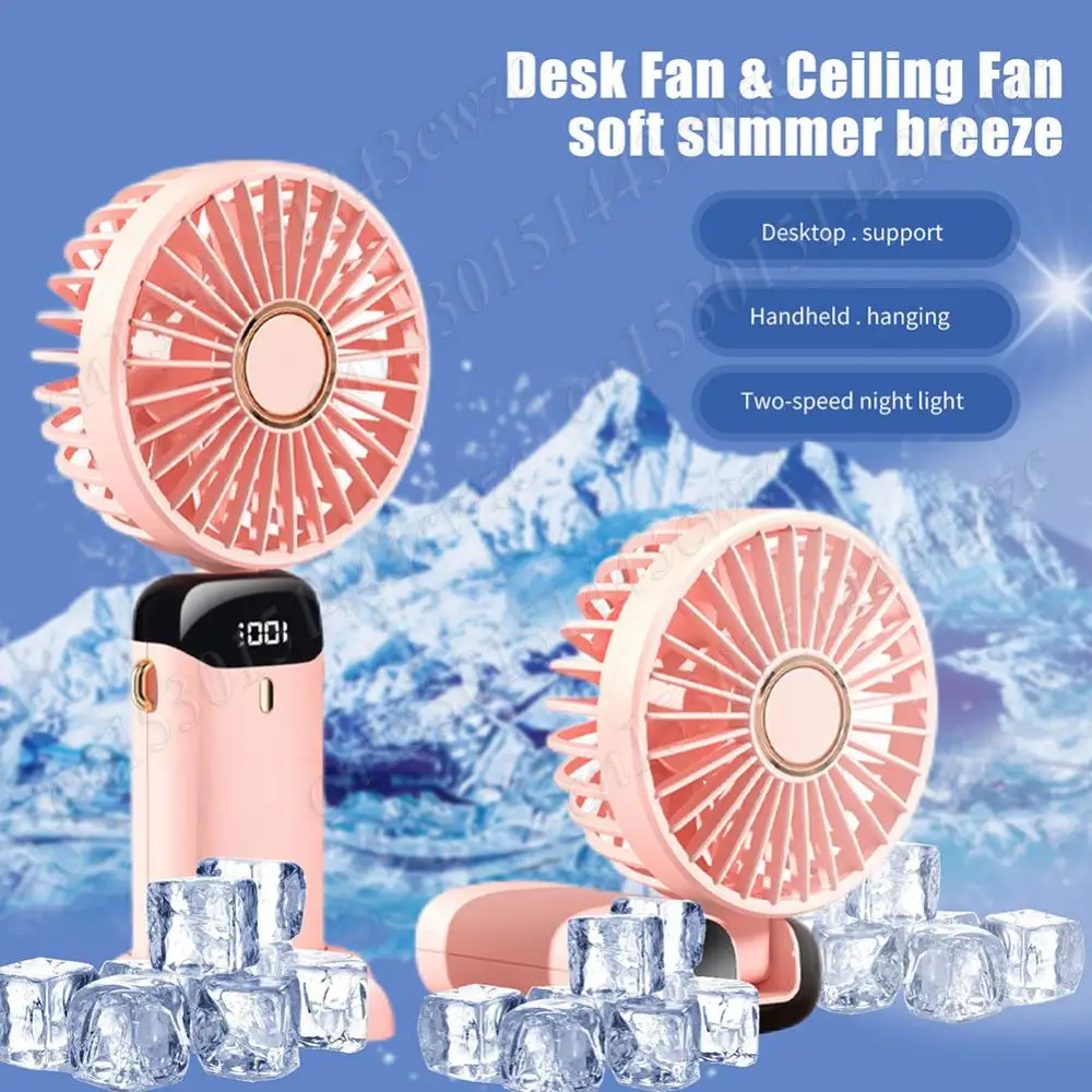 1800mAh Mini Handheld Fan Foldable Portable Neck Hanging Fans 5 Speed USB Rechargeable Fan with Phone Stand and Display Screen