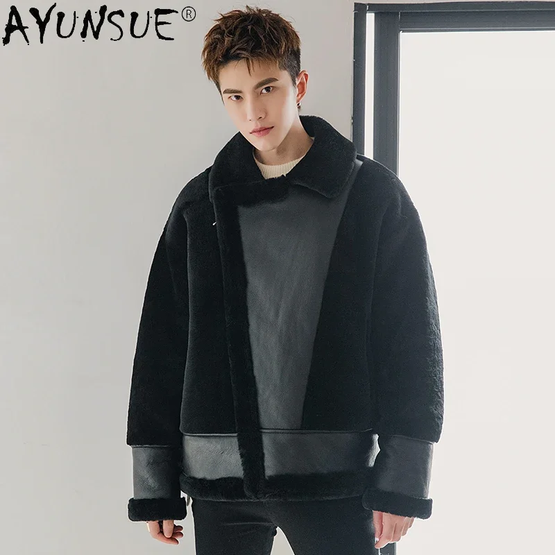 

AYUNSUE Natural Leather Jacket Men Winter 2021 Men's Sheepskin Coat Casual 100% Real Wool Jackets Male Jaqueta Masculina Gxy814