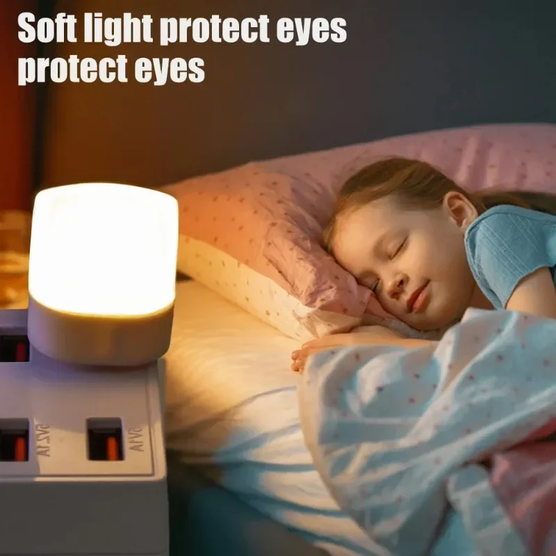 USB 야간 조명 미니 LED 플러그 램프, 따뜻한 흰색 눈 보호 책 독서등, 보조배터리 충전 원형 테이블 램프, 50 개, 1 개