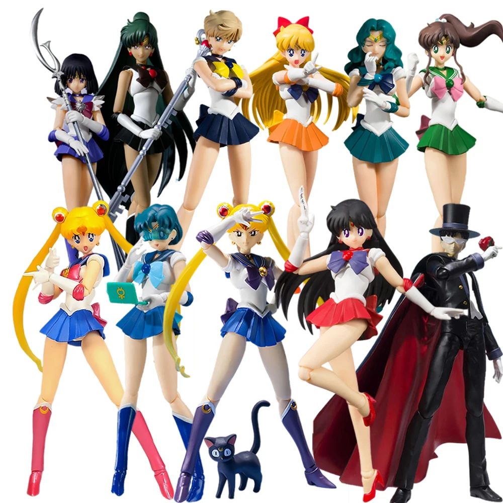 Bandai Original Sailor Moon Anime Figur Shfiguarts Meiou Setsuna Sailor Saturn Kino Makoto Tenoh Haruka Action Modell Spielzeug Geschenk