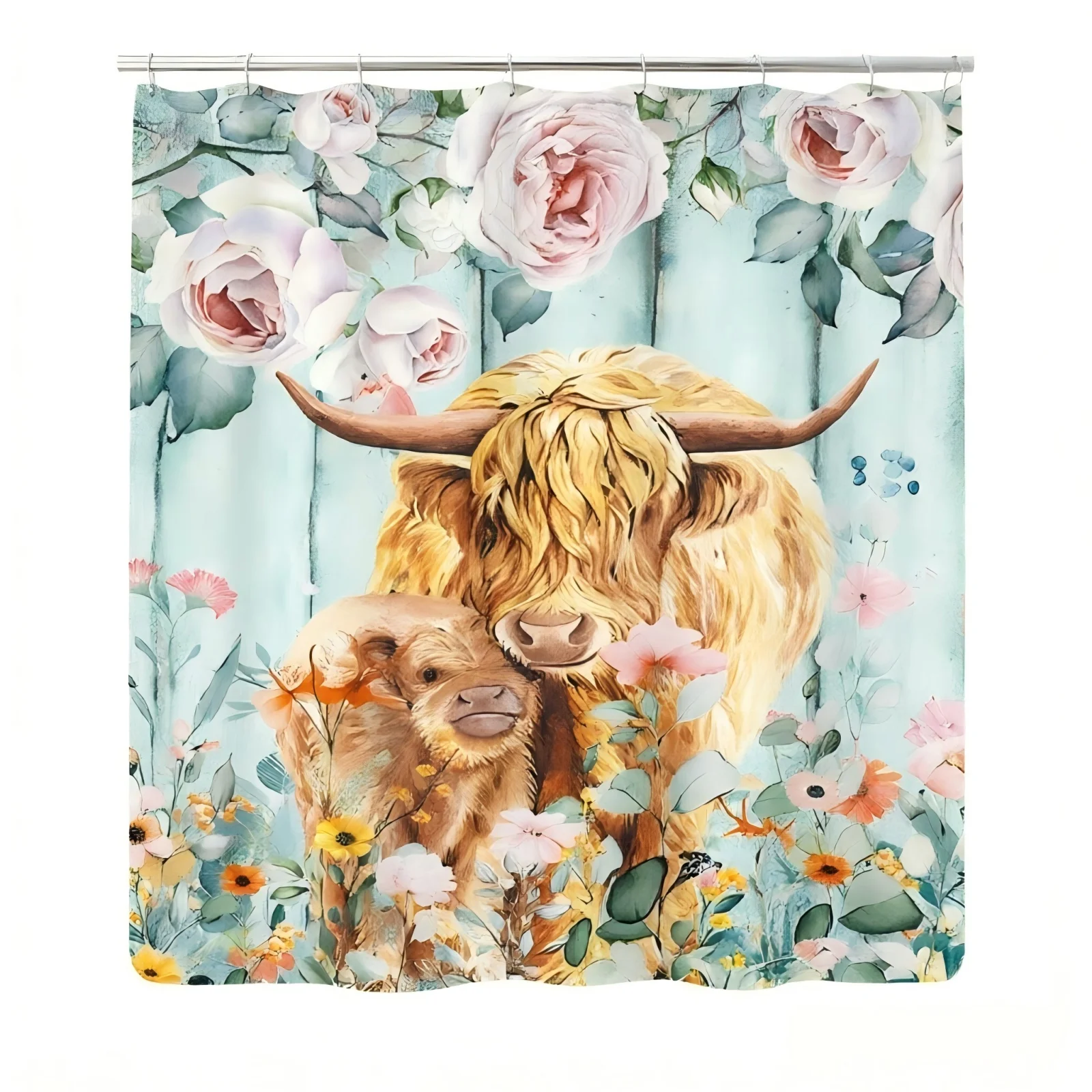 Rustic Shower Curtain Digital Print Waterproof Polyester Thick Bathroom