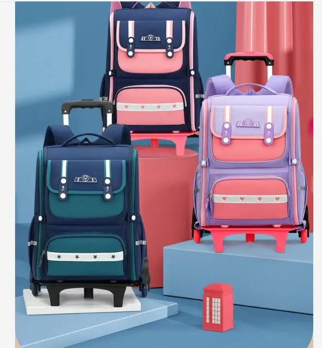 Primary School wheeled Backpack for girls School Trolley luggage  bag with wheels kids School Rolling backpack  Schoolbag wheels