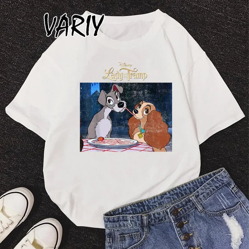 New Fahion Animals Tshirt For Women Lady and The Tramp Tshirt Streetwear Top Loose Funny Dogs Graphic T shirt Summer T-Shirt