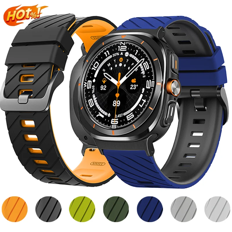 Two-tones Silicone Band for Samsung Galaxy Ultra/Ultra 2 47mm Sports Strap for Galaxy Watch 9 8 40 44mm 8 Classic 46mm Bracelet
