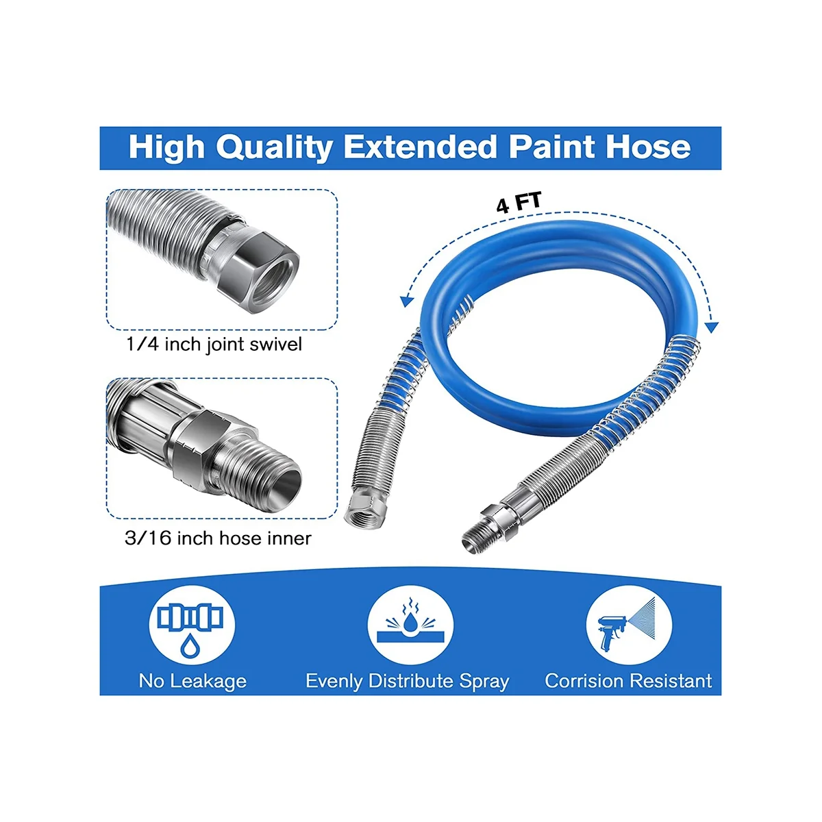 4Ft Airless Paint Spray Extension Hose,3/16Inch Pressure Paint Spray Whip Hose,3000PSI Extended Wall Painting Tube 1PCS