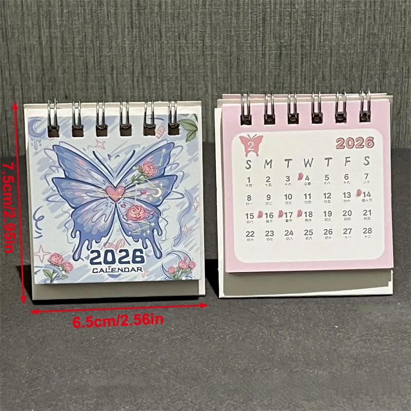 2026 Mini Desk Calendars Cute Butterfly Horse Design Paper Monthly Planner Daily Office & Personal Planning Cute Desk Decor