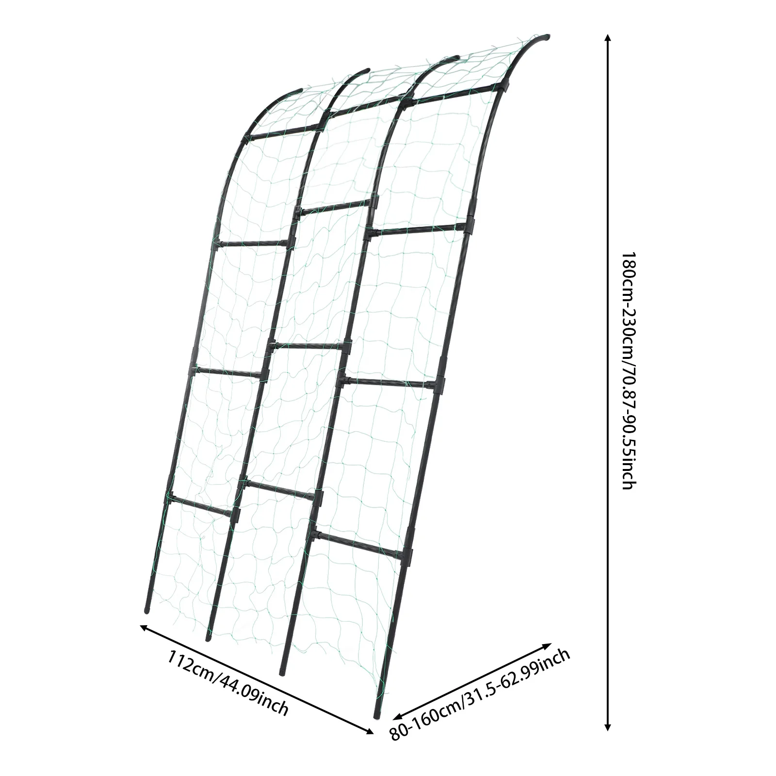 Black Half‑Arch Leaning Trellis with Net, Plastic‑Coated Steel Pipe Lattice Arch, 230×112×80cm Adjustable Height Plant Climbing Lattice for Yard, Garden & Patio Outdoor Spaces