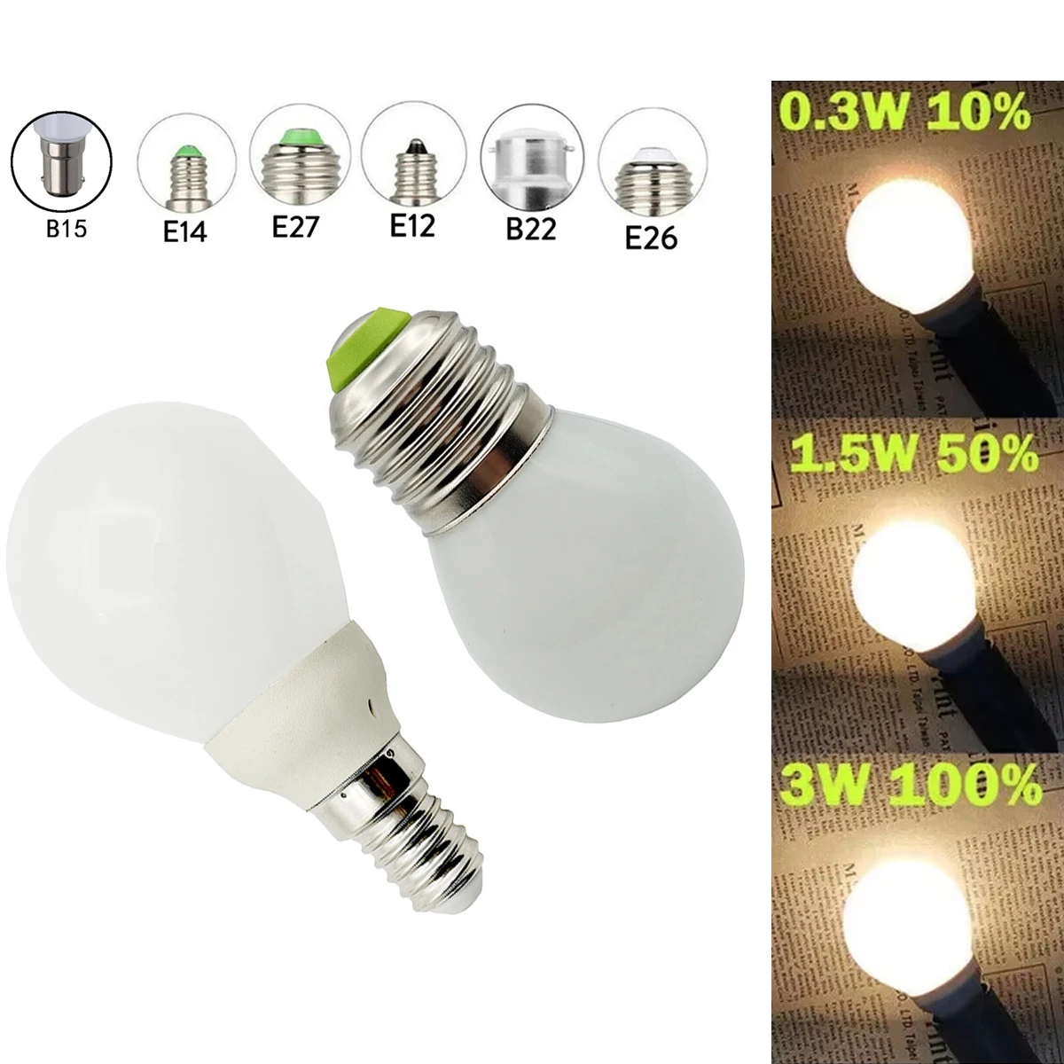 

Led White Bulbs E27 E26 E12 E14 B15 B22 Lamp Dimming 220V Dimmable Mini Bulb Cool 3000K Warm Light For Home 360 Headlight Lights