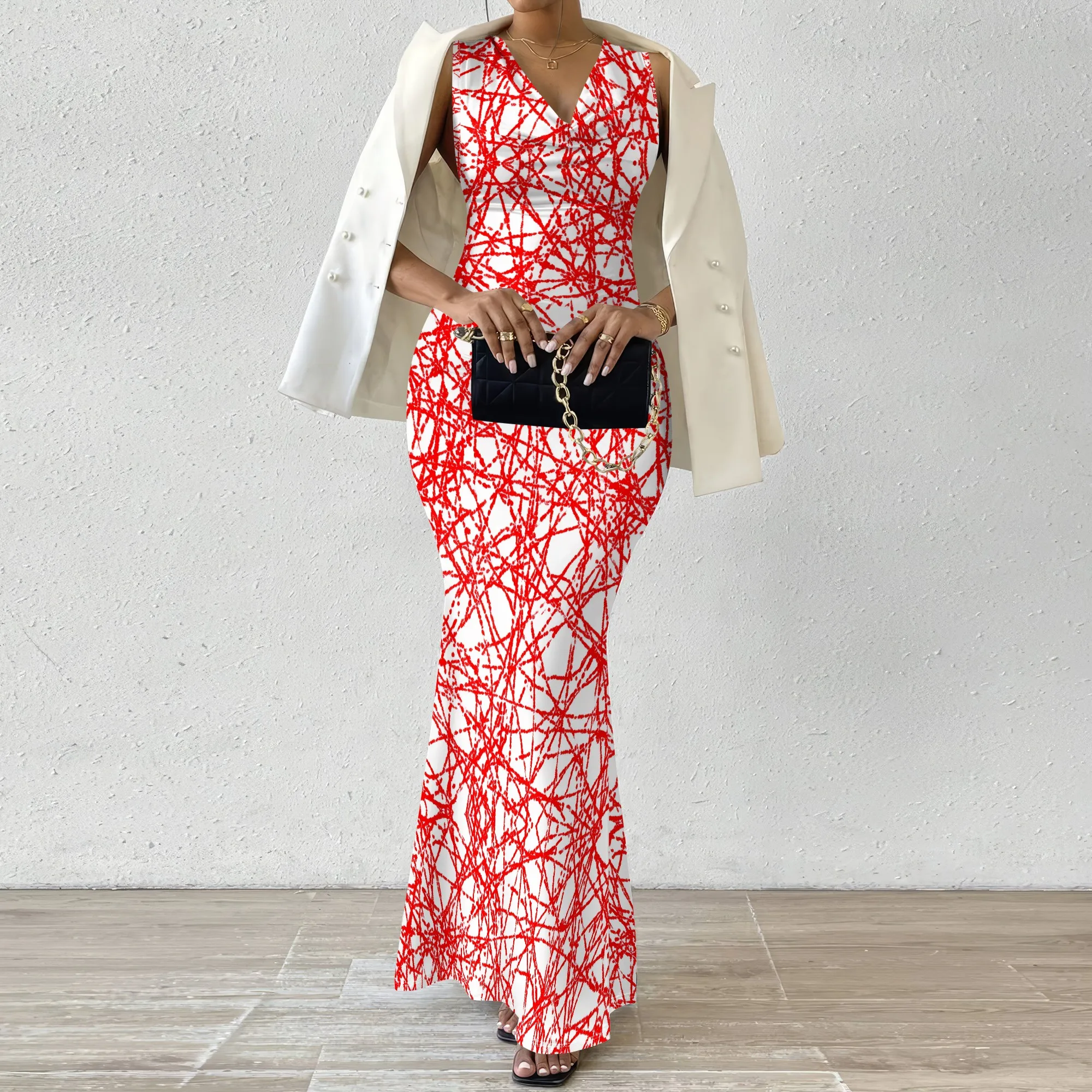 

Red and White Interwoven Bodycon Dress, XS-2XL, Stylish & Simple, Perfect for Spring/Summer Parties and Celebrations